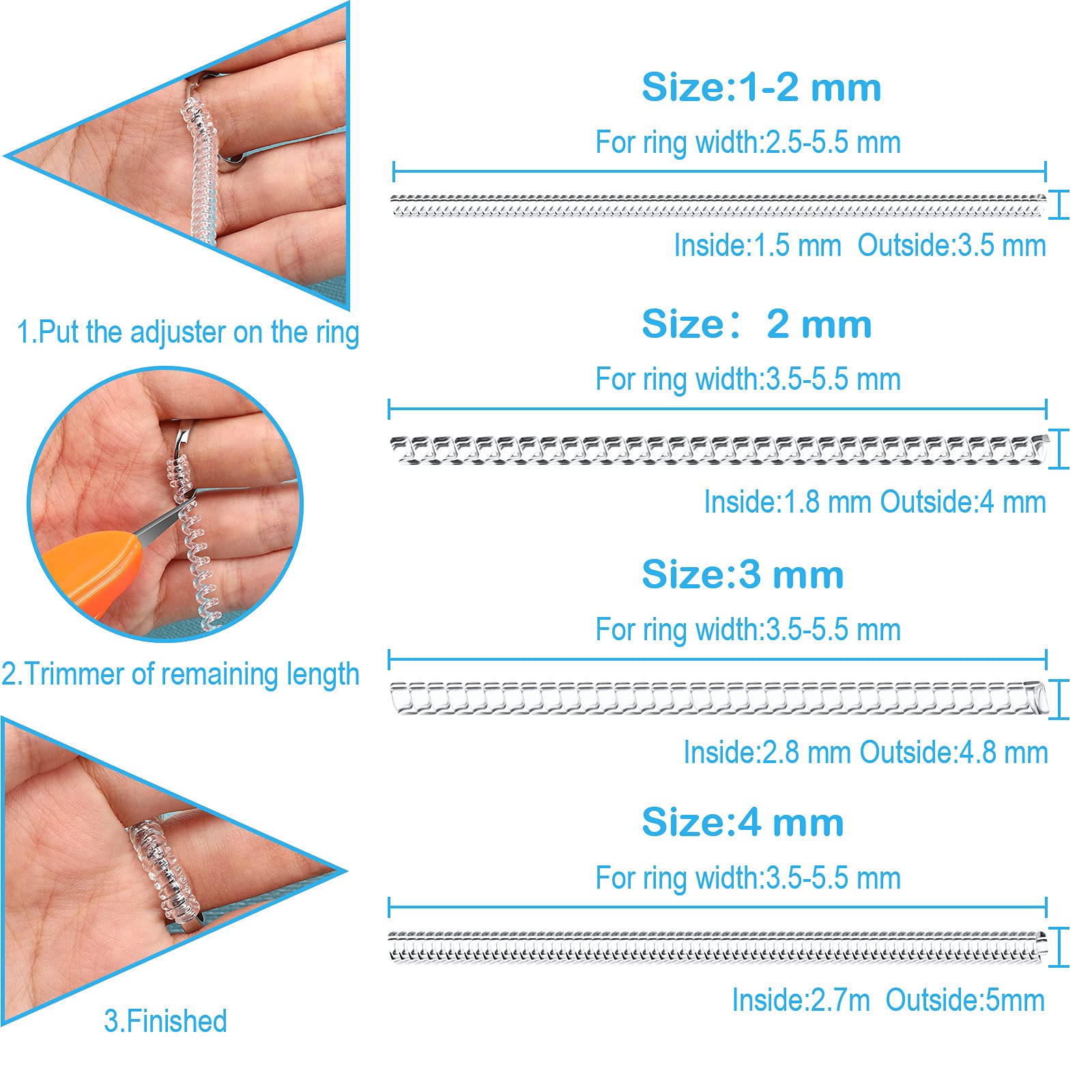 Hicarer 16 Pieces Ring Sizer Adjuster for Loose Rings Women 2 Styles, 12 Sizes, Invisible Spacer Guard Ring Resizer Tightener Fit Any Sizer