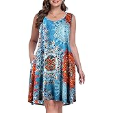 MONNURO Women Tank Dress Plus Size Sundresses Summer Casual Sleeveless Button Down Midi Beach Dresses with Pocket