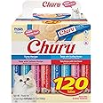 INABA Churu Cat Treats, Lickable, Squeezable Creamy Purée with Vitamin E, 0.5 Ounces per Tube, 120 Tubes Total, Tuna Variety