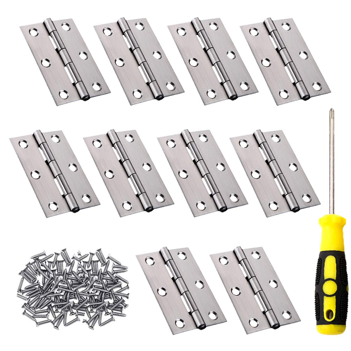 75mm (3 Inch) Timber Door Hinge，Butt Hinges 5 Pairs (10 Pieces) Sold as a Pair + Screws,Stainless Steel Strong Butt Door Hinge，Ideal for Internal & External Doors