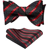 HISDERN Bow Ties for Men Striped Bowties Men's Self Tie Bowtie Handkerchief Formal Tuxedo Wedding Bowties and Pocket Square