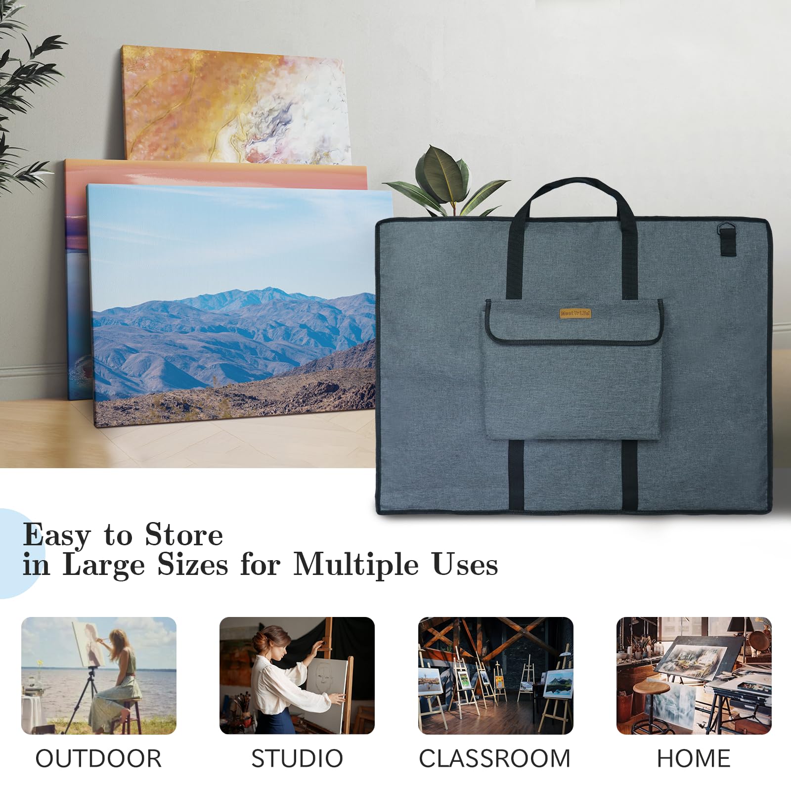 MeetYr Life Premium Art Portfolio Bag - Padded Triple Protection, Waterproof Protection with Shoulder Strap Durable and Portable - For Artwork, Posters, Sketches and Paintings（24