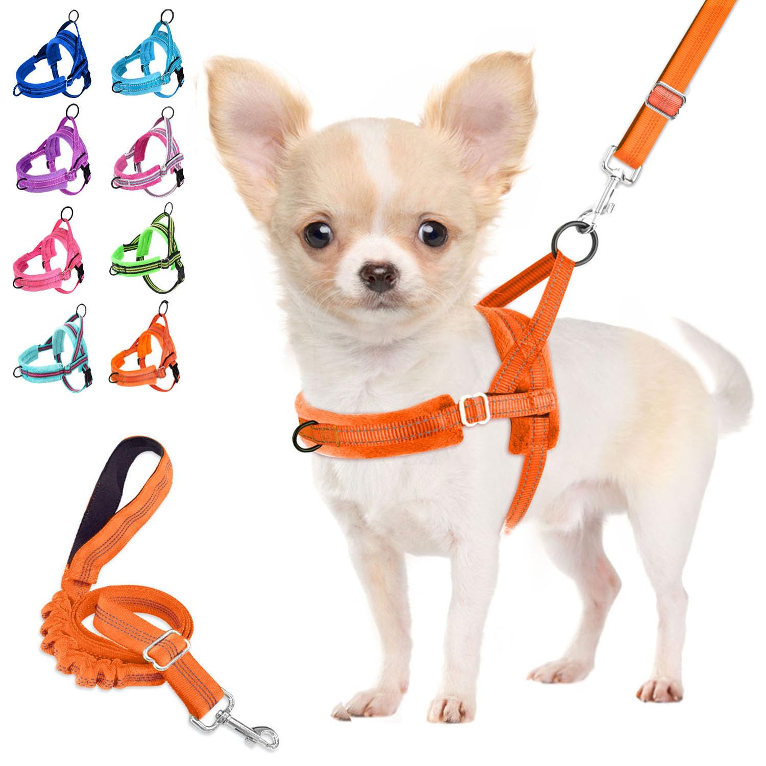 Photo 1 of Lukovee No Pull Dog Harness and Leash Set, Soft Padded Small Dog Harness, Neck & Chest Adjustable Reflective Vest Puppy Harness with 4ft Lightweight Anti-Twist Dog Leash for Small Dogs (Orange, S)