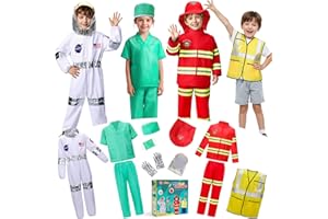 LOYO Kids Role Play Dress Up Clothes for 3-8 Years Old Play, 4 Sets Astronaut/Doctor/Fireman/Construction Costume for Kids And Toddlers Boys Halloween Costumes