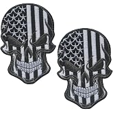 EmWoot 2PCS USA American Flag Skull Patches Embroidered Morale Patch | Hook and Loop,America,Tactical Military Patch,Versatile Tactical Attachment,3.54&times;2.36 inch,Black White