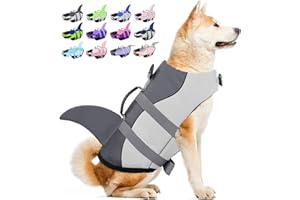 BESS BRIDAL Dog Life Jacket, Large Dog Life Vest for Swimming Boating, Shark Life Jackets for Small Medium Large Dogs, Reflective Dog Lifesaver Life Preserver Swimsuit with Rescue Handle and High Buoyancy