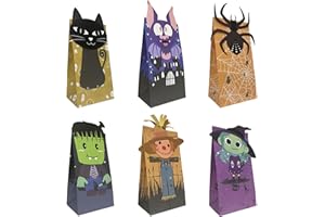 HAOBELL Halloween Treat Bags - 24pcs Trick or Treat Goody Bags with 24pcs Stickers, Gift Bag for Halloween Kids Party Supplies
