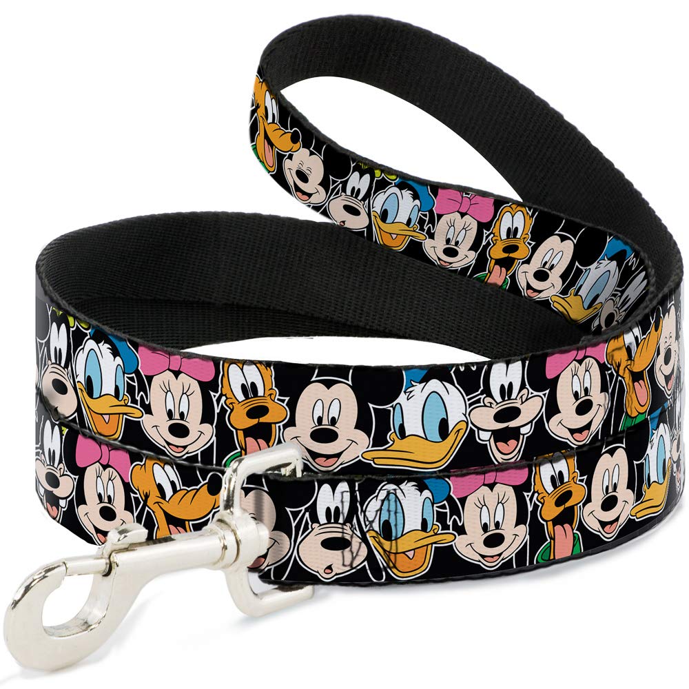 Buckle-Down Disney Classic character Faces Black Dog Leash 0.5" Wide, 6' Long, Multicolor