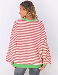 UEU Women's Striped Pullover Tops Long Lantern