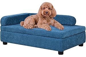 AFBKSS&BB Pet Sofa with Hidden Storage for Puppy and Cat,Linen Fabric Dog Sofa,Cat Couch with Wooden Frame (Blue)