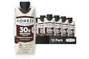 PIONEER PASTURES INC Pioneer Pastures - High Protein A2 Milkshakes - Chocolate - A2 Nutritional Milk, 30g Protein, 2g Sugar, No Artificial Sweeteners, No Seed Oils - All-Natural, Breakfast Shake, Meal Replacement, Workout - 11oz, 12 Pack