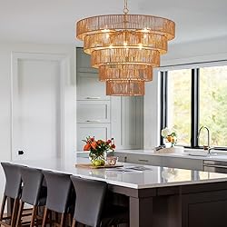 YOMECOO 25.6" Large Rattan Chandelier Vintage
