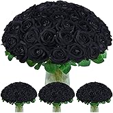 100 Pcs Black Roses Artificial Flowers, Real Touch Velvet Roses Bouquet Fake Flowers Bulk, Artificial Roses with Long Stems for Valentines Day Gift DIY Bridal Wedding Centerpiece Decorations