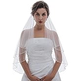 SAMKY 2T 2 Tier Pearl Crystal Beaded Bridal Wedding Veil