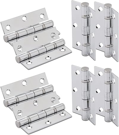 XFORT 3 Inch Polished Chrome Ball Bearing Hinges, 4 Pairs, 40kg