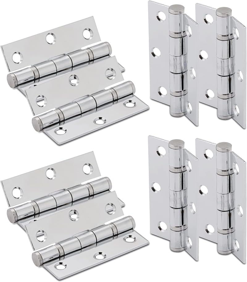 XFORT 3 Inch Polished Chrome Ball Bearing Hinges, 4 Pairs, 40kg