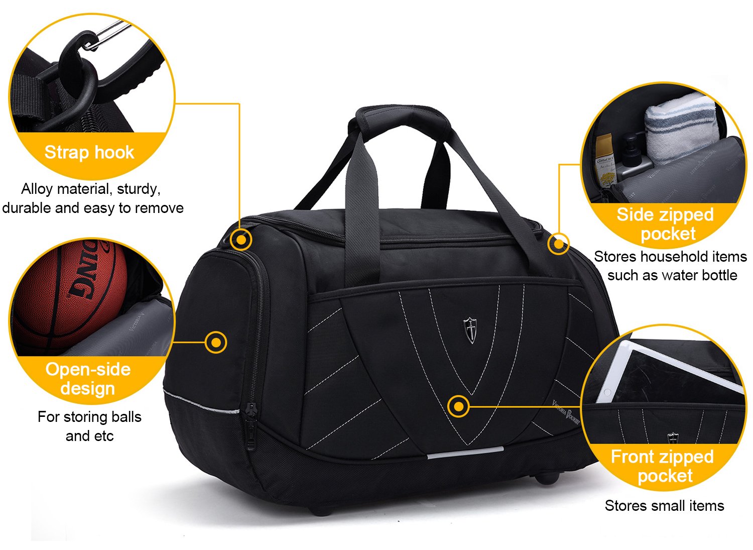 Victoriatourist V7005 Duffle Bag for Business Travel Sport Gym Weekend Duffel, Black