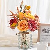 COZZI CODI Artificial Flowers with Vase, Faux Silk Flowers Arrangement in Vase, Rustic Home Office Decorations, Farmhouse Dining Table Decor, Coffee Table Centerpiece, Fall Table Plant Decor