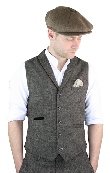 House Of Cavani Herrenweste Tweed Fischgräte Design Kariert Peaky Blinders Stil Klassisch