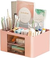Marbrasse Desk Organiser with Drawers Pink Multifunctional Pen Holder 7 view 1