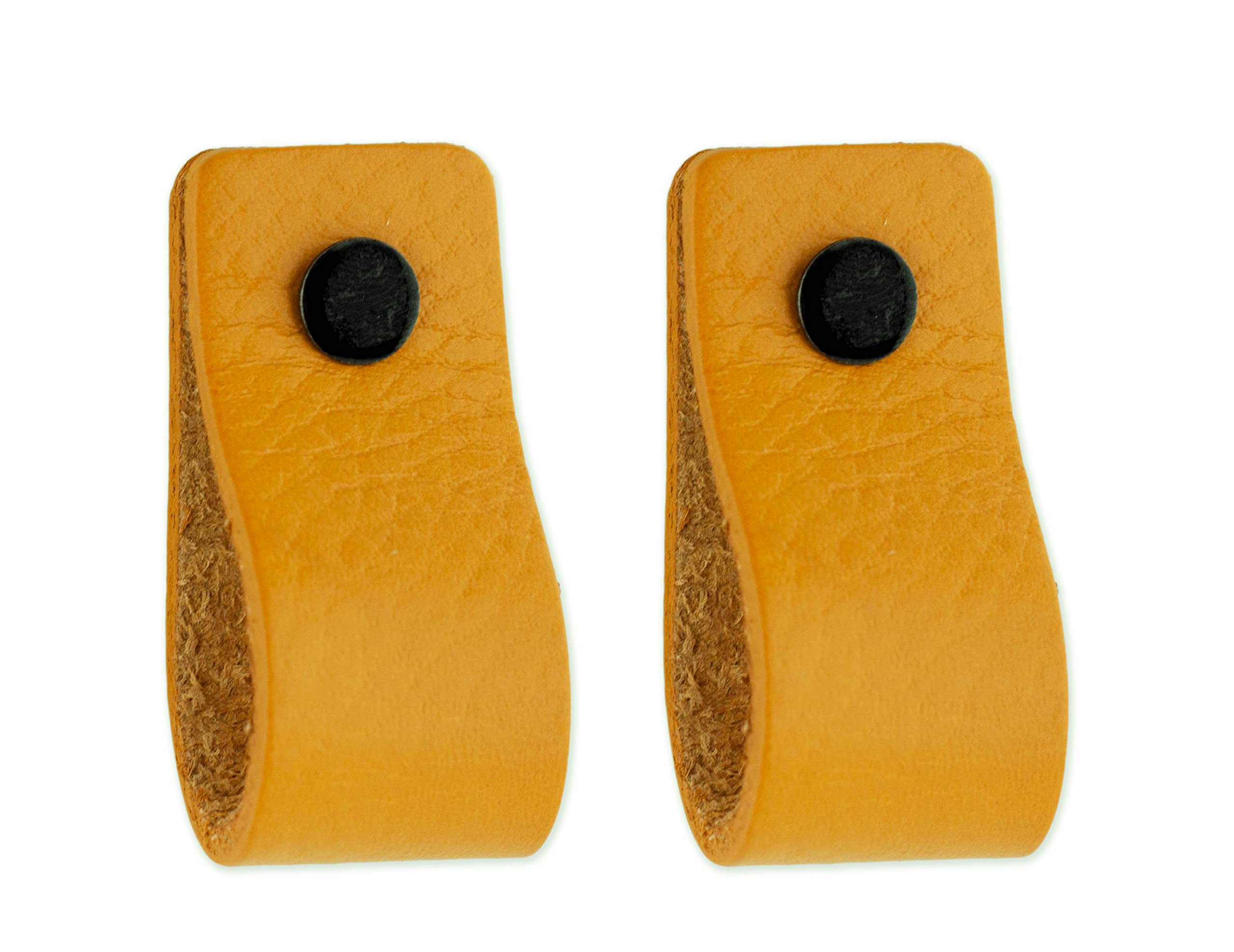 Brute Strength - Ochre Yellow Leather Cabinet Handles - 2 Pack - 12.5 x 2.5 cm - Kitchen, Bathroom, Dresser & More — image 1