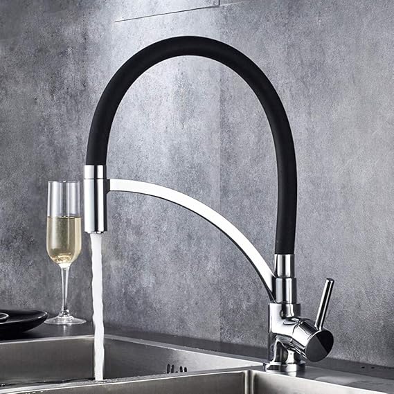 TAOXIXIX Cromo Negro Extraíble Grifo de la cocina Goma negra Jalar