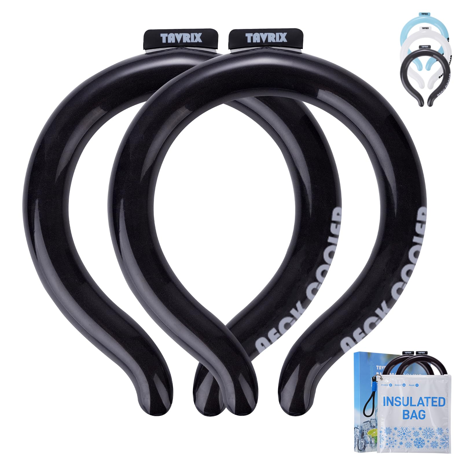 Photo 1 of 2 Pack Neck Cooling Tubes with Insulated Bag, Reusable Ice Ring, Freezes Below 64?- Cooling Relief for Hot Weather, Outdoor Sports, Workers. Wearable Cooling Neck Wrap.(2 Black,M)