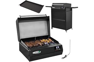 Turbo E Sport Outdoor Electric Grill by PLUGNGRILL | Exclusive Cart, Griddle Insert and Cover Included, Compact Design, Faster Preheat, Digital Temp Control | High-Power Infrared Outdoor BBQ & Searing