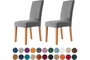 MILARAN Velvet Chair Covers for Dining Room, Soft Stretch Seat Slipcover, Washable Removable Parsons Chair Protector,Set of 2, Dark Gray