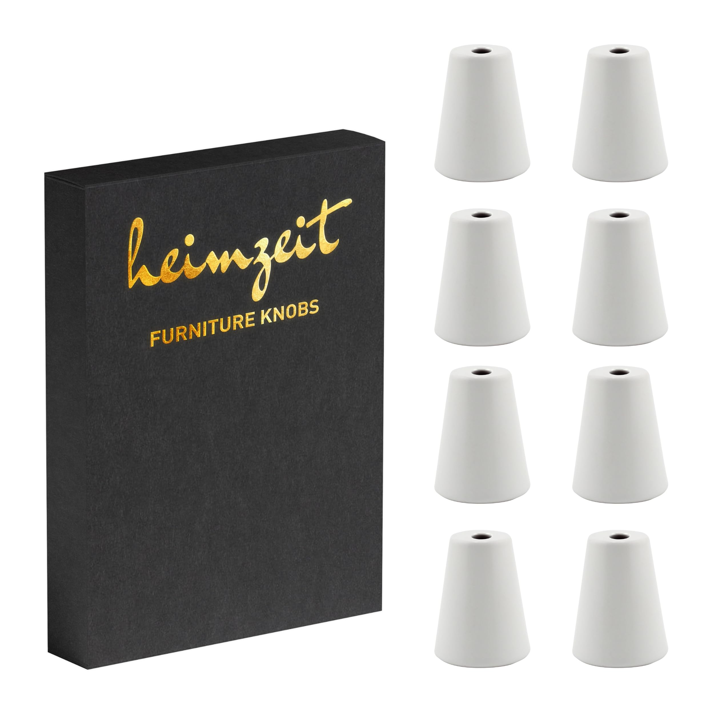 heimzeit Cabinet Knobs Cone for Doors, Drawers, and Dressers Made of Aluminium [8 Pieces, Round] Color: White, Stylish Design, Furniture Knobs with Single Hole Grip and Screws