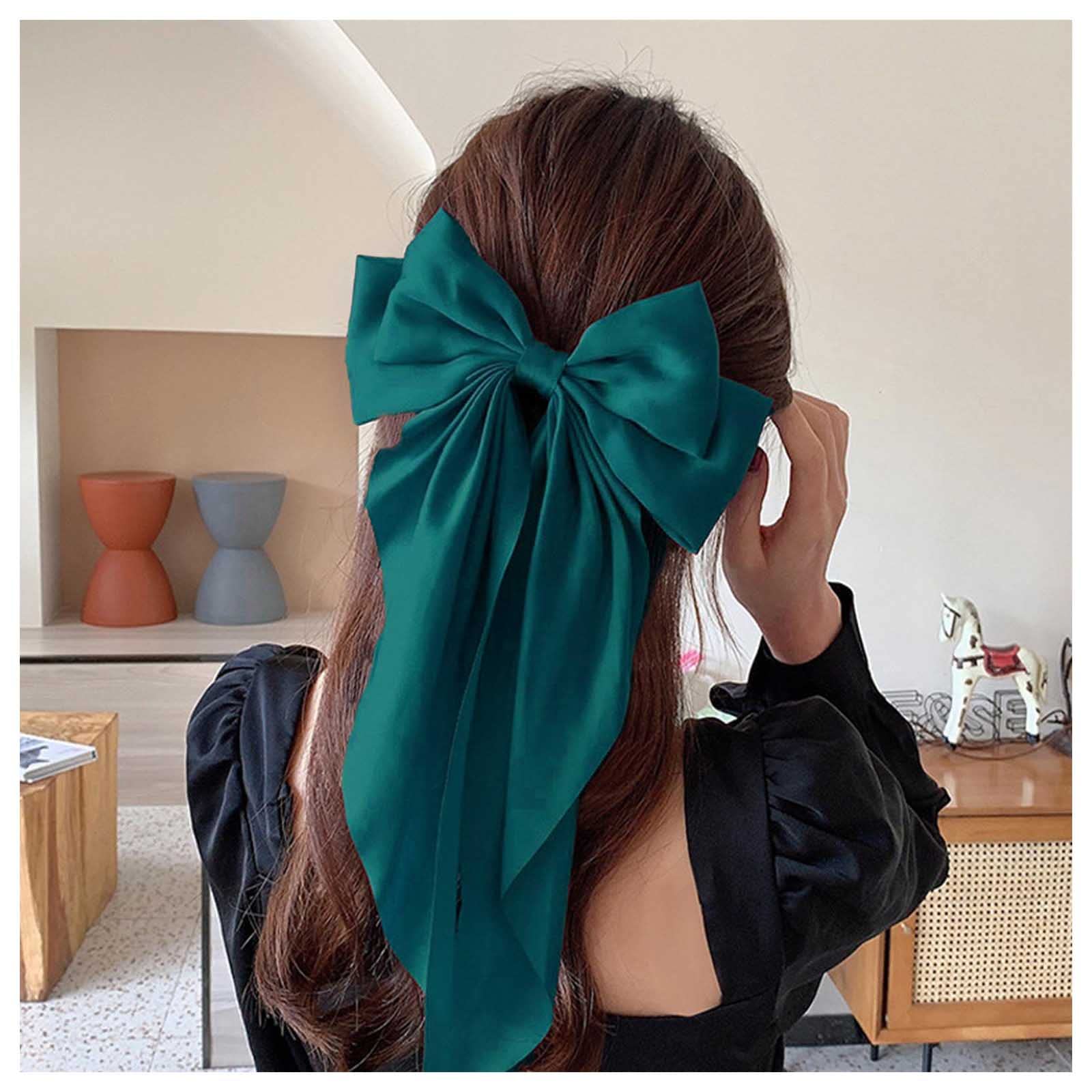 Cimenexe Vintage Green Large Bow Hair Clips Bow Hair Barrettes Green Bowknot Hair Clip Barrette Bow Knot Hair Clip Bow Headpiece Hair Accessory for Women and Girls