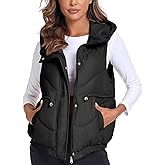 CYCLAMEN Women's Zip Up Puffer Vest with Pockets Hooded Stand Collar Sleeveless Winter Outwear Padded Puffy Vest, B. Black, L