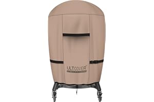 ULTCOVER Outdoor Waterproof Charcoal Kamado Joe Grill Cover for 22-24 inch Big Green Egg Char-Griller Char-Broil and Other Round Smokers Size Up to 36” Dia x 45” H