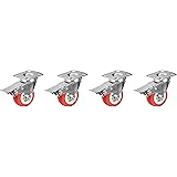 AmazonCommercial 2-Inch Top Plate Swivel PVC Caster with Brake, Red, 4-Pack