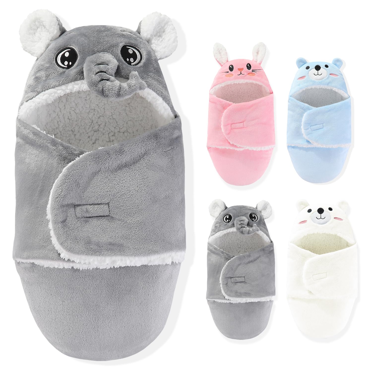 Photo 1 of SEVDO Swaddles for Newborns, Gray Elephant Personalized Infant Arms Up Cute Plush Receiving Blanket 0-6 Months,Transitional Blankets for Baby Girl Boy– Warm, Comfortable
