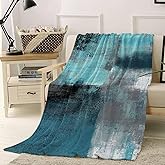 Abstract Turquoise Grey Graffiti Throw Blanket Microfiber Flannel Fleece Blankets,Retro Paint Texture Soft Cozy Throws Warm Fuzzy Blanket for Couch Bed Sofa All Season Use,40x50Inch