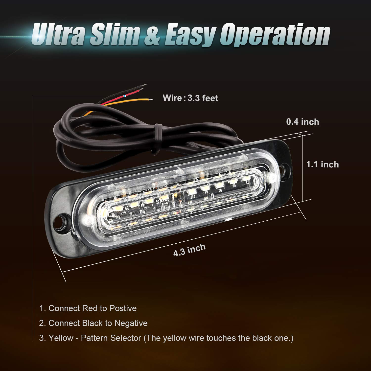 Amber/White 4pcs 10LED Super Bright Emergency Warning Light yoofer 4350358425 Ultra Slim Hazard