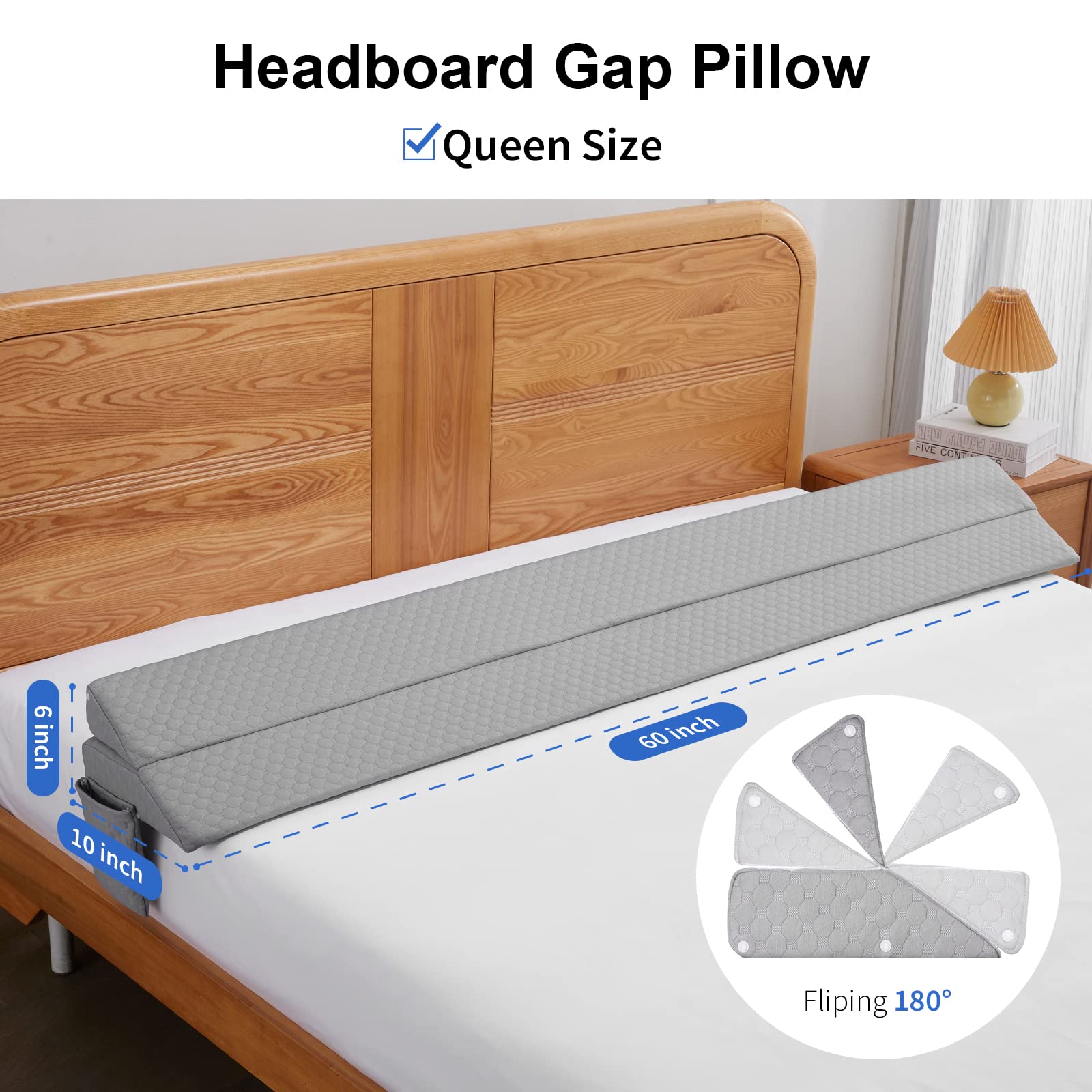 EUHAMS Queen Size Bed Wedge Pillow - Bed Gap Filler Mattress Wedge Headboard Pillow Close The Gap 0-7