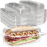 Sturdy Locking Plastic Hot Dog Trays 100 Pk. 50 Tops and 50 Bottoms. Premium, Disposable Food Presentation Boats for Takeout and To-Go Meals. Made from PET. Ridged Edge Designs for an Upscale Look.