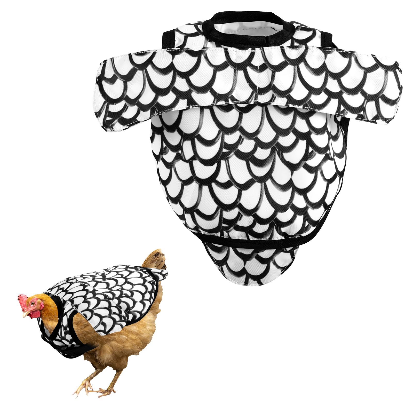 Photo 1 of Chicken Saddles for Hens, Chicken Apron Back Protector Hen Mating Saddle Back Cover with Adjustable Shoulder Straps for Hens Pecking & Mating Protection (Black White)