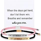 Aurelema 2 Pcs Couples Bracelets Stainless Steel Dont Let The Hard Days Win Bracelet for Women Men Inspirational Handmade Braided Adjustable Wrap with 2 Cards for friend Birthday Gift Jewelry