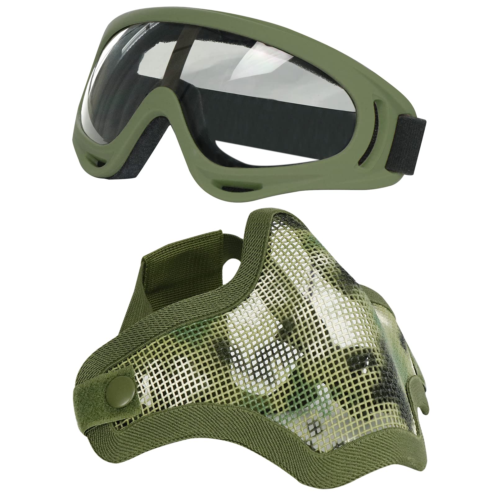 AOUTACC Airsoft Half Face Masks Steel Mesh Mask and Goggles Set for CS/Hunting/Paintball/Shooting (AOR2)