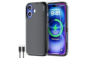 NEWDERY Battery Case for iPhone 16 5000mAh, CarPlay,Wired Headset,Sync-Data Supported, Portable Rechargeable Charger Charging Cover for iPhone 16 6.1” Black