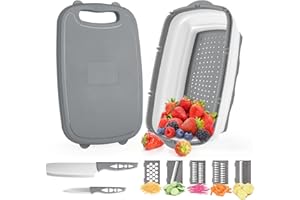 Gintan Camping Cutting Board, 9-in-1 Collapsible Chopping Board with Colander, Gifts for Campers Happy Camper,Camping Accessories for RV Campers (Gray)