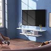 GHC Floating TV Stand, Wall Mounted Entertainment Center and Cabinet Shelf, TV Console with Storage, Media Console for DVD Player, Space-Saving Under TV Shelf for Bedroom, Living Room (White)