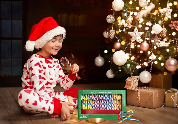 FRUIDLES CHRISTMAS CANDY CANES SUCKERS, MULTICOLORED RAINBOW FRUITY FLAVOR, INDIVIDUALLY WRAPPED (12-PACK)