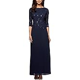 Alex Evenings Women's 3/4 Sleeve Stretch Lace Bodice Mock One Piece Gown