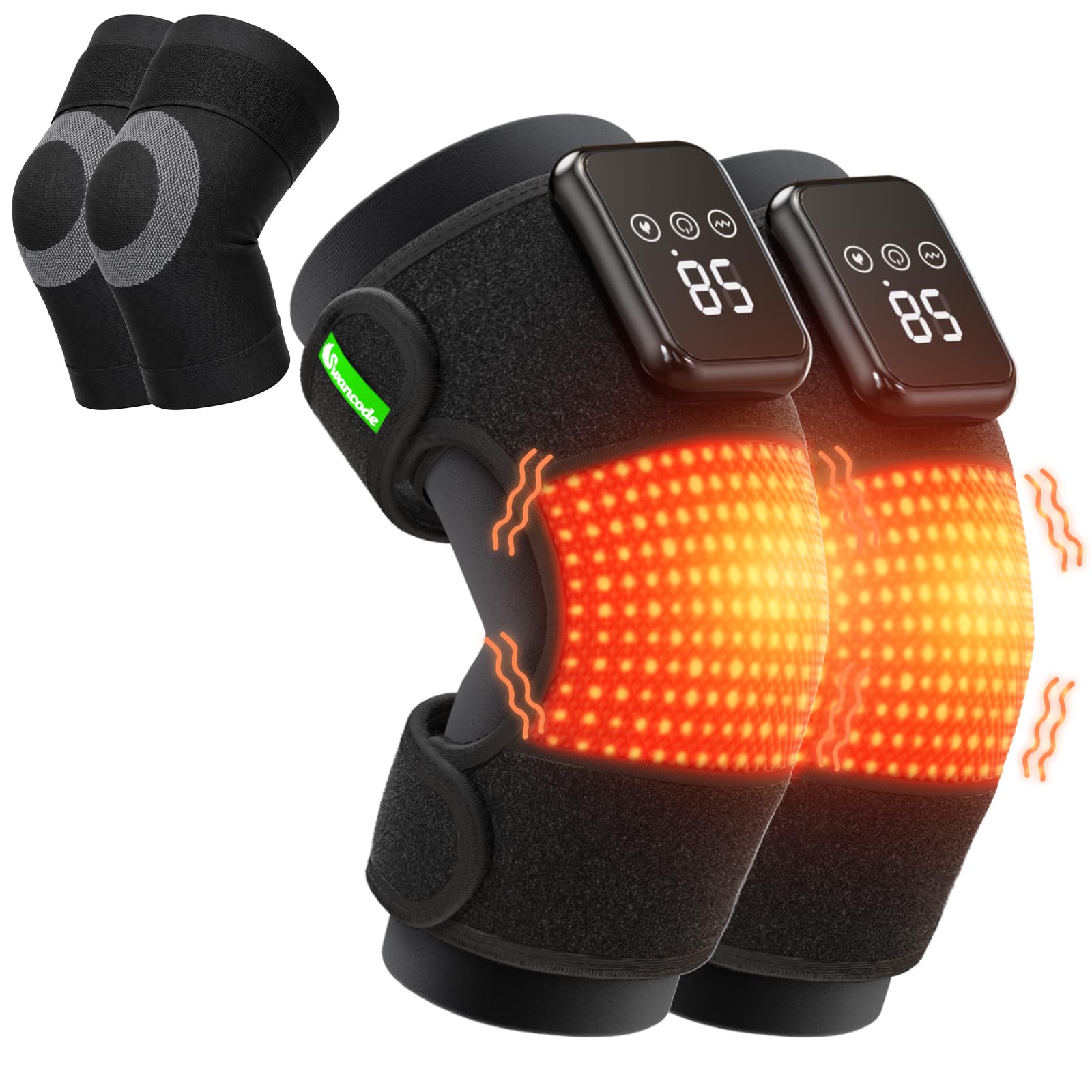 Photo 1 of swancode 3-in-1 Knee Massager for Pain Relief with Heat, Portable Heated Knee Brace with Extension Strap for Knee, Elbow & Shoulder, Cordless Rechargeable Electric Massagers for Joint Comfort (Pair)