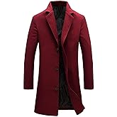 Tanming Mens Black Trench Coat Notched Lapel Single Breasted Long Peacoat Overcoat