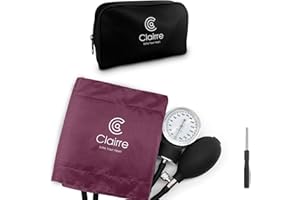 Clairre Manual Blood Pressure Cuff with Carrying Bag, Aneroid Sphygmomanometer for Home Use & Medical BP Monitoring, Universial Adult Size, Includes Small Screwdriver, Burgundy
